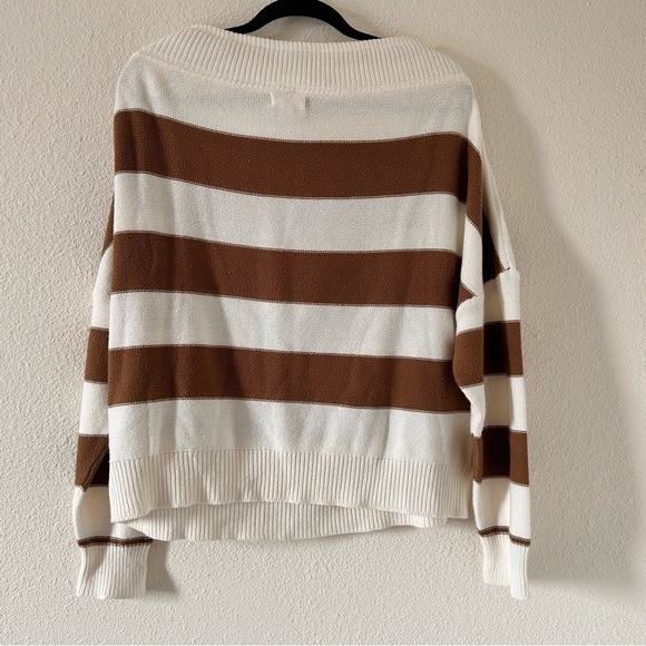 PROMESA Wide Boat Neck Drop shoulder Stripe Knit sweater women Sz S/M - Picture 6 of 6